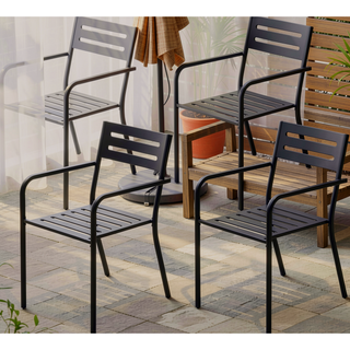 Sunvega Set of 4 Stackable Patio Dining Chairs with Ergonomic Armrests and Powder-Coated Metal Frame