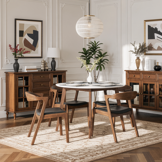 Sunvega Alina Contemporary White Dining Table with Solid Wood Base 43 Inch