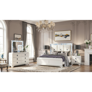 Sunvega Modern Style Nightstand with Soft-Closing Drawers and Crystal Accents