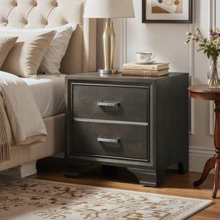 Sunvega Gray Finish Nightstand with Two Spacious Drawers and Refined Handles