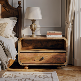 Sunvega Large Oak-ish Floating Bedside with Drawer and Open Shelf