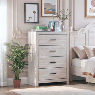 Sunvega Coastal White Rectangular Chest with Four Spacious Drawers for Storage