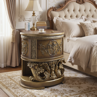 Sunvega Brown and Gold 2-Drawer Nightstand with Self-Closing Feature and Felt Lined Interior