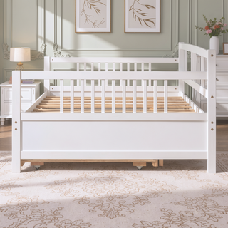 Sunvega Full Size Daybed with Twin Trundle Solid Wood Frame for Living Room
