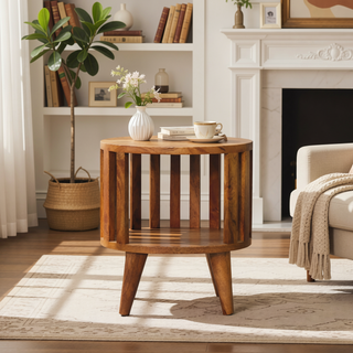 Sunvega Ariella Solid Mango Wood Single Shelf Nightstand with Contemporary Japanese Design