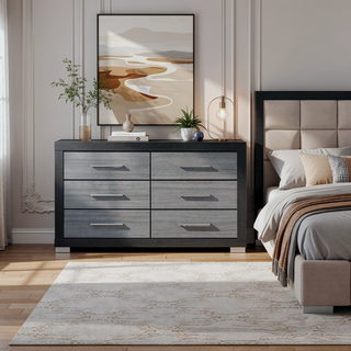 Sunvega Two Toned Black and Grey Nightstand with Spacious Drawers and Block Style Legs
