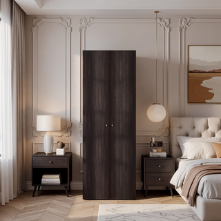 Sunvega Wenge 2-Door Tall Wardrobe Cabinet with Hanging Rod for Bedroom
