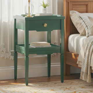 Sunvega Foley White 1-Drawer Nightstand with Gold Pull and Geometric Top