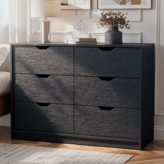 Sunvega Black Double Dresser with 4 Large Drawers and 2 Pulldown Cabinets
