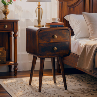 Sunvega Solid Mango Wood Mini Bedside Table with Two Drawers and Nordic Legs
