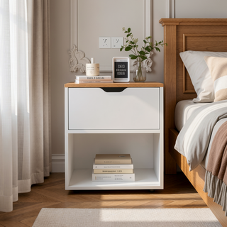 Sunvega White Altheimer Bedside Table with Drawer and Open Shelf