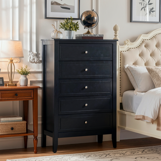 Sunvega Fully Assembled 6 Drawer Dresser with French Dovetail Wood Veneer Finish
