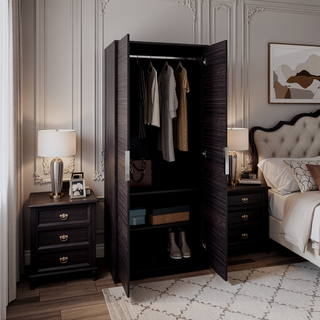 Sunvega Spacious 2 Door 2 Shelf Black Wengue Armoire for Bedroom