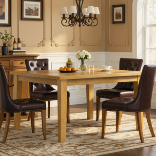 Sunvega 54 Inch Square Dining Table for 8 with Solid Wood Oak Veneer Top