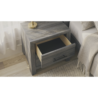 Sunvega Modern Gray Wood 2-Drawer Nightstand with Black Handles for Bedroom Storage