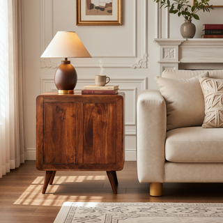 Sunvega Curved Honey Caramel Solid Wood Chest with Shiny Accent Knobs