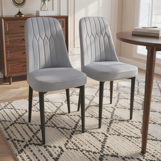 Sunvega Modern PU Leather Dining Chairs with Thick Soft Cushions and Black Metal Legs