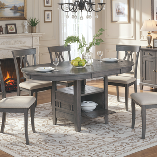 Sunvega Medium Grey Oval Extension Leaf Dining Table with Built-in Storage