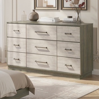 Sunvega Modern Two-Tone Wood Dresser with Nine Spacious Drawers and Top Dividers