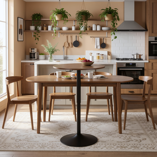 Sunvega Adjustable Height Bar Table with Round Wood Top and Sturdy Metal Base