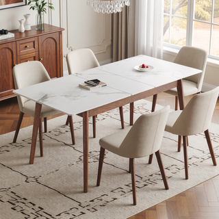 Sunvega Solid Oak Extendable Round Corner Dining Table for 6-8 People