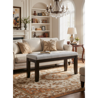 Sunvega Contemporary Light Gray Upholstered Button Tufted Bench with Dark Tapered Wood Legs