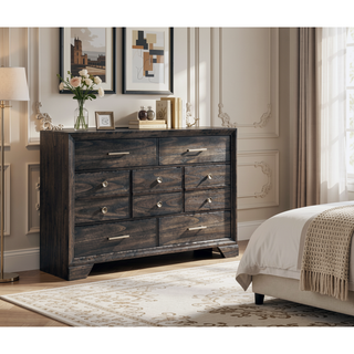 Sunvega Contemporary Dark Wood Finish Nightstand with Two Drawers and Metal Knobs