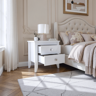 Sunvega Modern Nightstand with Two Drawers and Four Legs in Black Wengue Finish