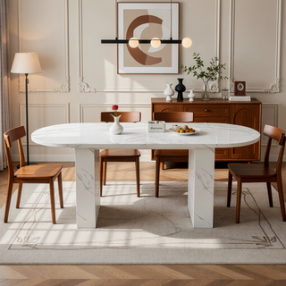 Sunvega Modern Farmhouse Oval Dining Table with Realistic Marble Top for 6