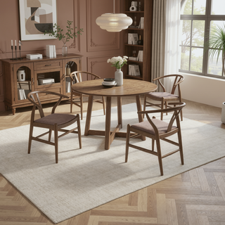 Sunvega Asian Hardwood Dining Table with Walnut Finish and Round Convex Top