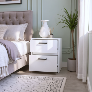 Sunvega Myrtle Nightstand with Two Large Drawers and Metal Handles