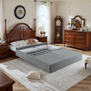 Sunvega Foldable Twin-Size Metal Mattress Bed Base with Removable Linen Cover