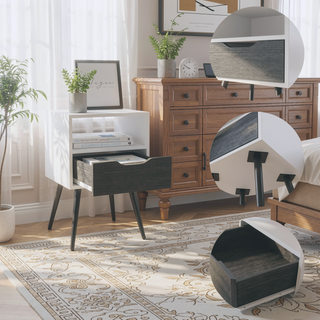 Sunvega Allie Nightstand with Superior Top One Drawer and Open Shelf