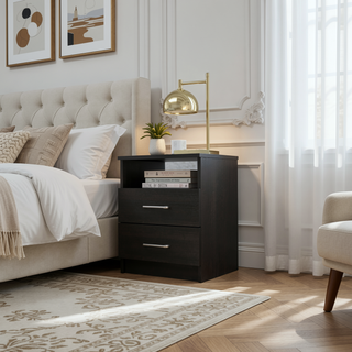 Sunvega Durable 2-Drawer 1-Shelf Rectangle Nightstand in Wenge Finish