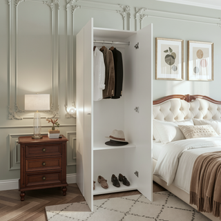 Sunvega 2-Door Black Armoire with Hanging Rod and Storage Shelf for Bedroom