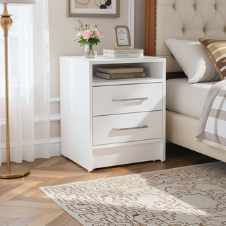 Sunvega Modern Nightstand with Two Spacious Drawers and Metal Handles for Bedroom
