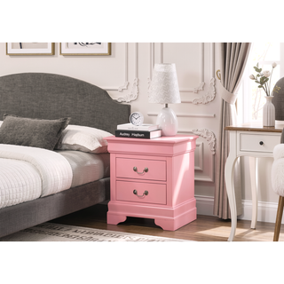 Sunvega Charming Pink Traditional Nightstand with Two Drawers for Bedroom