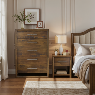 Sunvega Mocha Finish Brazilian Pine 5-Drawer Chest with Antique Silver Hardware