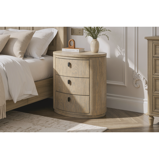 Sunvega Toffee Oval Nightstand with Soft-Close Drawers and USB Charging Ports