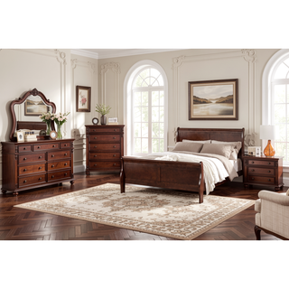 Sunvega Dark Cherry Finish Transitional Chest with English Dovetail Drawers and Bracket Legs