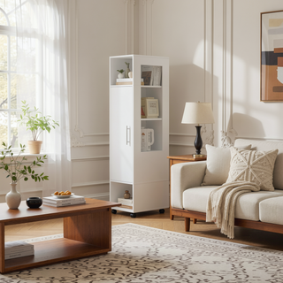 Sunvega Freestanding Wardrobe with Mirror, Shelves, Hanging Rod and Casters for Bedroom