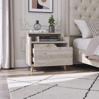 Sunvega Floating Nightstand with Spacious Drawer and Two-Tier Top for Bedroom Storage