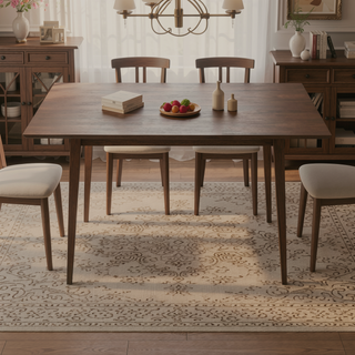 Sunvega Mid-Century Modern Solid Wood Rectangular Dining Table with Beveled Edges