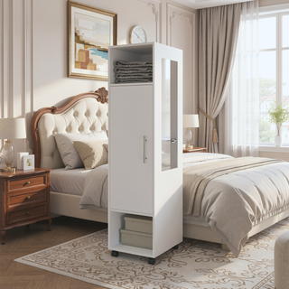 Sunvega White Bedroom Wardrobe with Spacious Shelves and Integrated Mirror