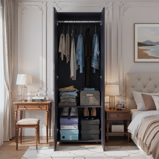 Sunvega 2-Door Black Armoire with Hanging Rod and Storage Shelf for Bedroom