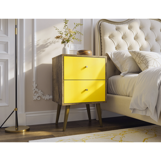 Sunvega Modern White and Brown Nightstand with 2 Drawers for Bedroom