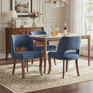 Sunvega Modern Fabric Upholstered Dining Chairs Set of 2 with Hollow-out Design and Curved Backrest
