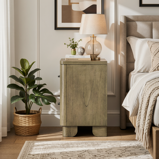 Sunvega Antique Oak Finish Transitional Rustic Nightstand with 2 Storage Drawers