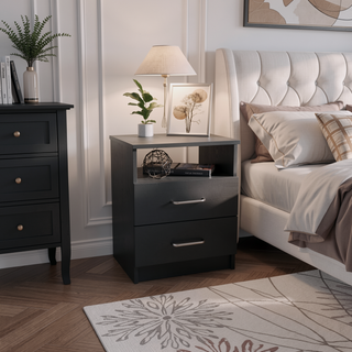 Sunvega 19.9 Inch High Nightstand with Two Drawers and One Open Shelf