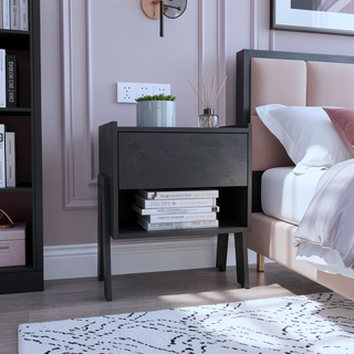 Sunvega Nightstand with Open Shelf and Drawer in Light Gray Finish